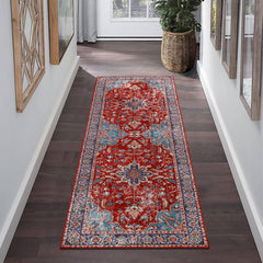 GARVEE Runner Rug 2x6 Feet Washable Vintage Medallion Hallway Runner, Non-Slip Stain Resistant Area Rug Traditional Distressed Kitchen Mat Entryway Carpet Runner for Doorway Bedside, Red