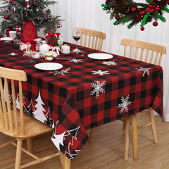 GARVEE Christmas Tablecloth Snowflakes Water-Resistant Fabric Elegance Polyester Plaid Table Cloth for Xmas Parties Holiday Dinner Tabletop, Rectangle/Oblong, 60