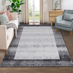 Fashionwu Boho Border Area Rug Tribal Small Area Rug Low-Pile Rug Non-Shedding Rugs for Living Room Bedroom Dining Home Office Area Rug, 140x200cm, Grey