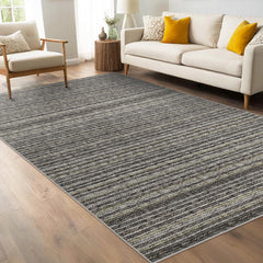 GARVEE Striped Washable Rugs for Living Room 5x7 Stain Resistant Area Rug for Bedroom Large Soft Floor Carpet Non Slip Modern Transitional Rug for Dining Room Laundry Kid Room, Grey