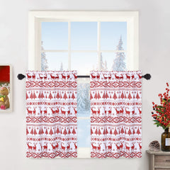 GARVEE Kitchen Curtains for Bathroom, Christmas Tree and Deer Pattern Small Tier Curtains 30 Inches Boho Xmas Home Decor Café Curtain Set Bathroom Window Curtain, Set of 2