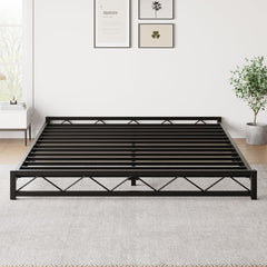 GARVEE 6 Inch Queen Size Metal Platform Bed Frame with Wavy Pattern, Queen Bed Frame with Steel Slat Support, Mattress Foundation, No Box Spring Needed, Easy Assembly, Black (Black, Queen)