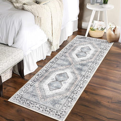 GARVEE Washable Runner Rug 2x6 Stain Resistant Entryway Rug Non-Slip Backing Rugs for Bedroom Kitchen Low Pile Accent Rug Indoor Floor Decor, Beige/Grey