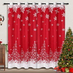 GARVEE Merry Christmas Window Curtains 52Wx84L inch, White Snowflakes Christmas Red Velvet Curtains Set of 2 Panels for Bedroom Living Room Kitchen Decor