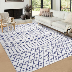 GARVEE Washable 9x12 Moroccan Geometric Rug - Modern, Non-Slip, Low Pile, Polyester - Ideal for Bedroom, Living Room