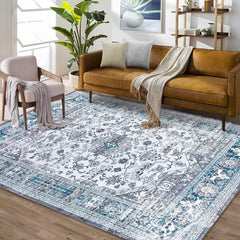 GARVEE Area Rug 4x6 Vintage Rug Indoor Floor Print Distressed Carpet Foldable Accent Rug Non Slip Lightweight Rug Boho Rug for Living Room Bedroom Dining Room, Grey/Blue, 4’x6’