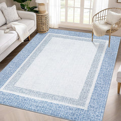 GARVEE Rugs for Living Room 10x13 Modern Bordered Area Rug Non Slip Low Pile Accent Rug Stain Resistant Throw Rug Carpet Soft Rug for Bedroom Office Home Decor, Blue