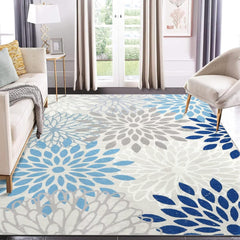 GARVEE Area Rugs 8x10 Modern Area Rug for Living Room Bedroom Boho Floral Washable Rug Indoor Soft Floor Cover Non-Slip Low Pile Thin Rug Non-Shedding Foldable Home Floor Decor Beige/Blue