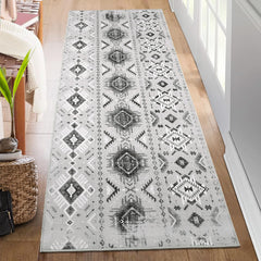 NANAN Runner Rug 2x6 Boho Rug Washable Southwestern Rug for Living Room Distressed Tribal Office Rugs Moroccan Rugs for Bedroom Dining Room Indoor Outdoor Floor Cover Grey