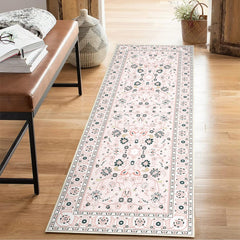 GARVEE 2x6 Kitchen Runner Rug Long Hallway Runner Rug Vintage Distressed Rug Entrance Mat Indoor Floral Runner Carpet Boho Rug Area Rug for Living Room Bedroom Kitchen Home Office, Pink/Blue