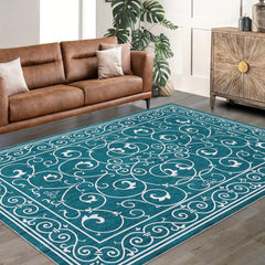 GARVEE Area Rugs 5x7 Washable Rugs Vintage Floral Living Room Carpet Moroccan Office Rug Low Pile Throw Rugs Modern Area Rug Non-Slip Backing Carpet for Bedroom Distressed Room Decor Green Rug