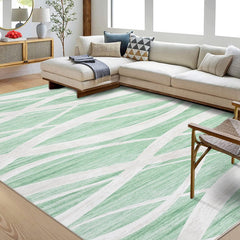 GARVEE Washable Rug 9x12 Area Rug Large Soft Living Room Rug Modern Wave Distressed Carpet Non Slip Low Pile Accent Rug Non-Shedding Foldable Throw Carpet for Bedroom Dining Office Nursery Green