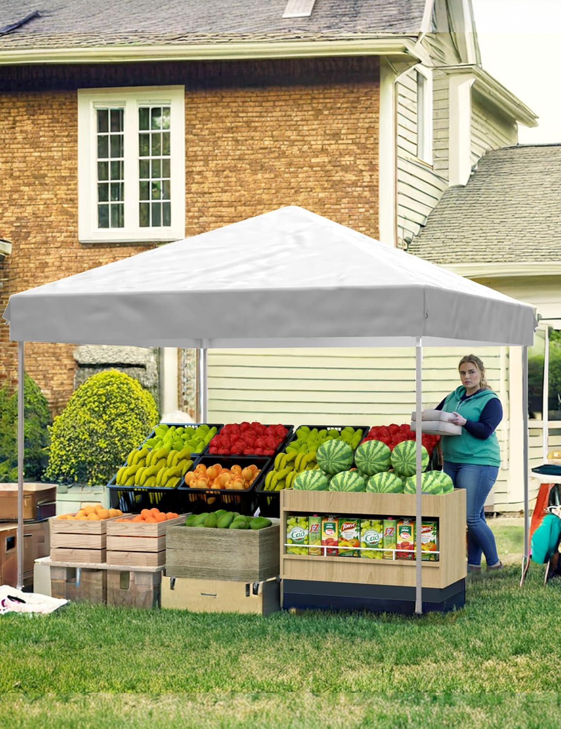 10ft x10ft Pop Up Canopy Tent with 4Pcs Sidewalls, Portable Instant Commercial Canopy with 4 Stakes, 4 Ropes, 4 Sandbags for Farmers' Market, Patio, Outdoor, Camping