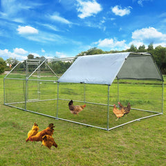 GARVEE Large Walk-In Metal Chicken Coop, Galvanized Wire Hen Cage - 3 Rooms