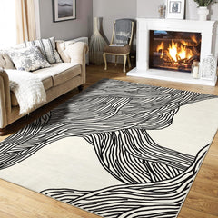 GARVEE Washable Rug 4x6 Modern Rugs for Bedroom Living Room Black White Rug Curve Striped Area Rugs Low Pile Non Slip Office Carpet