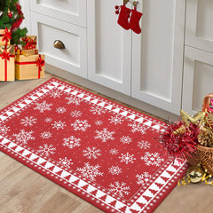 GARVEE Christmas Door Mat 2x3 Mat Xmas Bath Mat Non-Slip Kithcen Mat Washable Entryway Rug Small Snowflakes Red Carpet Winter Doormat Rubber Back Doormats for Bedside Indoor Outdoor 2'x3' Red