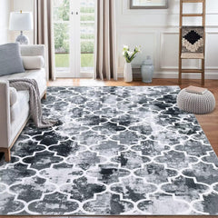 GARVEE Modern Geometric Area Rug 6x9 - Non-Slip, Machine Washable, Soft Fabric, Distressed, Multi/Grey - Ideal for Office, Bedroom