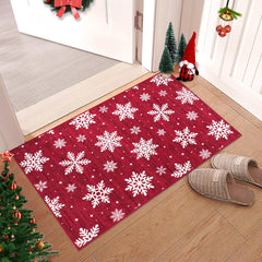 GARVEE Christmas Door Mat 2x3 Mat Xmas Snowflake Bath Mat Non-Slip Kithcen Rug Washable Entryway Rug Small Red Carpet Winter Doormat Rubber Back Snowflake Doormats for Indoor Outdoor 2'x3' Red