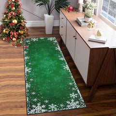 GARVEE Christmas Runner Rug 2x6 Hallway Rug Snowflake Xmas Runner Kitchen Rug Washable Rug Non Slip Bath Mat Holiday Decor Distressed Modern Abstract Soft Carpet for Bedroom Laundry 2'x6' Green