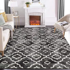 GARVEE Grey Rug 6x9 Machine Washable Area Rug Soft Large Bedroom Rug Non Slip Non Shedding Moroccan Trellis Printed Area Rug Low Pile Accent Rug for Bedroom Living Room, Grey