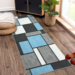 GARVEE Runner Rug 2x6 Modern Area Rug Hallway Rug Boxes Geometric Rug Washable Rug Non Slip Accent Rug Kitchen Runner Rug Thin Throw Rug for Bedroom, Light Blue