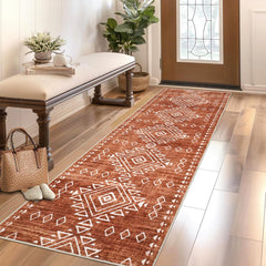 GARVEE Hallway Runner Rug 2x6 Washable Runner Rugs Tribal Geometric Runners with Non-Slip Backing Soft Non-Shedding Indoor Carpet Low Pile Farmhouse Rug Runner for Kitchen Laundry Entryway Orange