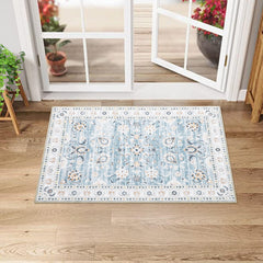 GARVEE Vintage Area Rug 2x3 Small Indoor Doormat Entryway Area Rug Machine Washable Area Rug Boho Rug Distressed Carpet Accent Rug for Living Room Bedroom Kitchen, Blue