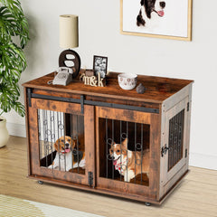 GARVEE 39 Inch Wooden Double Dog Crate with Divider & Barn Door ZH-03