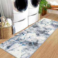 GARVEE Modern Runner Rug 2x6 Washable Non Slip Carpet Runner Foldable Low Pile Marble Abstract Design Rug Ultra Soft Contemporary Rug Runner for High Traffic Areas in Entryway, Kitchen, Blue