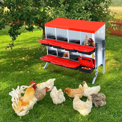 GARVEE Nesting Boxes for Chickens, 8 Compartment Roll Away Nesting Box with Egg Collection, Perch, Lid Cover for Egg Protection, Wall Mount/Free Standing Nest Box for Chickens