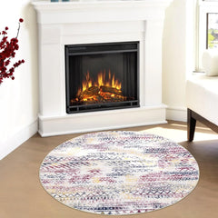 COZYLOOM Geometric Boho Round Rug 3ft Round Boho Area Rug Vintage Moroccan Low Pile Non-Shedding Round Area Rug Machine Washable Multi Circle Rug Non-Slip Low Pile Floor Cover Foldable Thin Rug