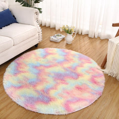 GARVEE Shag Rug for Living Room 5x5 Round Rug Shaggy Rug Kids Rug Plush Rug Rainbow Colorful Carpet Bedroom Fluffy Rug Bedside Rug Soft Rug Non Skid Rug Modern Area Rug for Nursery Dorm, Pink/Sky Blue