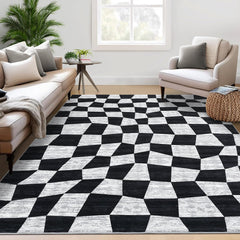 GARVEE Washable Rugs 9x12 Rug for Living Room Checkered Rug Non Slip Black Plaid Rug Soft Large Area Rug for Bedroom Stain Resistant Throw Rugs Foldable Carpet for Dining Room Nursery Black 9'x12'