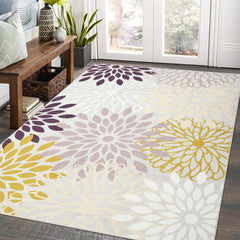 GARVEE Area Rug 4 x 6 Floral Vintage Rug Medallion Cottagecore Rug Machine Washable Rug for Bedroom Living Room Nursery Kids Playroom Floral Floor Mat Small Area Rug for Entry Way, Beige