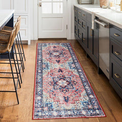 GARVEE Boho Vintage Medallion Runner Rug - 2x6 Washable Floral Print Area Rug, Easy-Cleaning, Low-Pile, Non-Shedding, Non-Slip Soft Accent Carpet for Dining Room, Home Office, Bedroom, Entryway