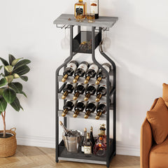 GARVEE Grey Metal Wine Rack Console Table, Freestanding Floor Bottles Organizer & Display Shelf,Durable Metal Freestanding Wine Storage Cabinet Shelf ,for Bar Kitchen Dining (Grey)