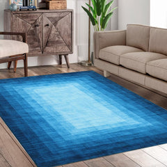 JOLENE.K Rug Modern Bordered 9x12 Area Rug for Living Room Dining Room Rug Bedroom Carpet Indoor Non Skid Rubber Backed Area Rugs, Blue