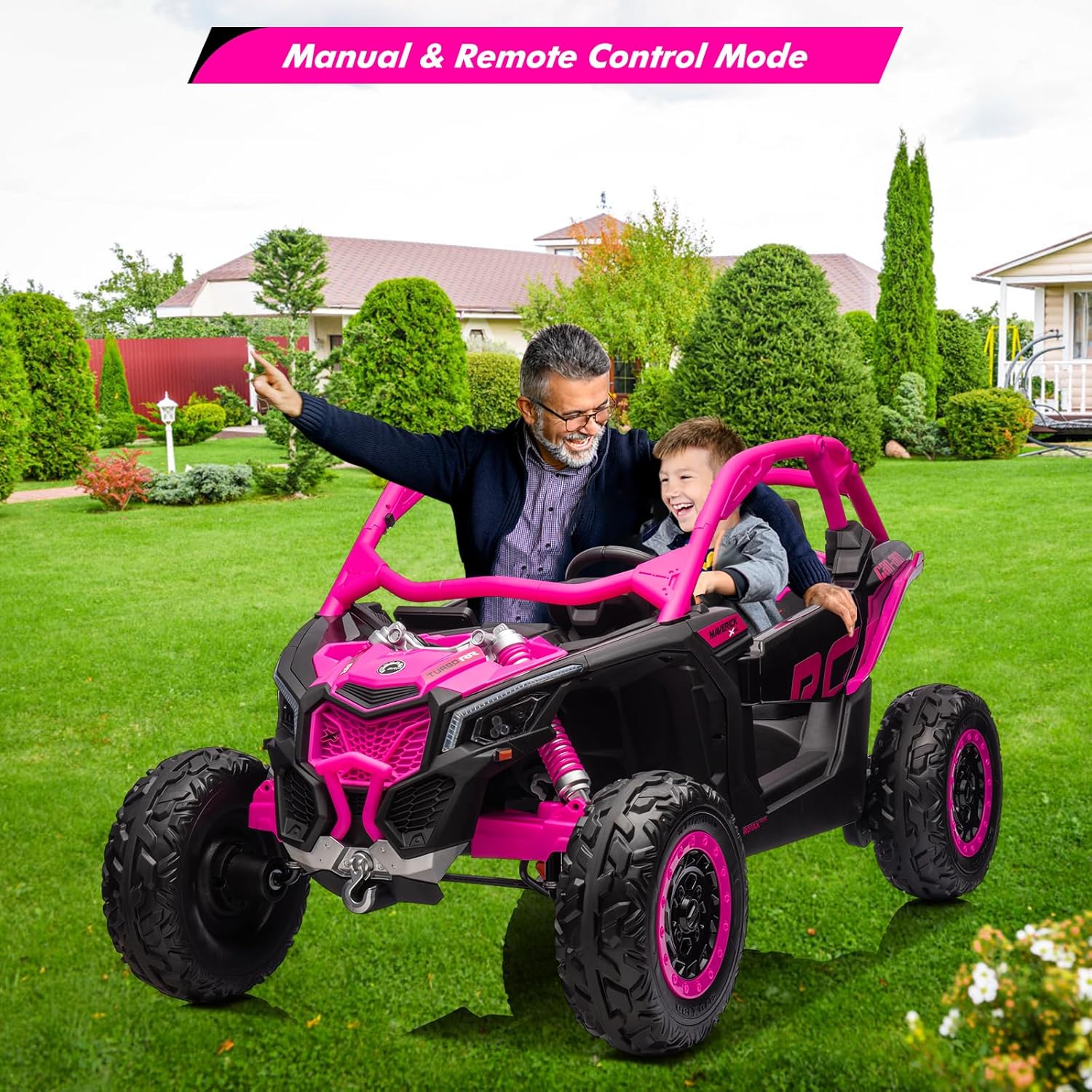 GARVEE 2-Seater Can-Am Ride-On UTV: 4WD, Remote Control, 2x24V Batteries, 4x200W Motors, 23" Seat, EVA Tires, Spring Suspension, for Kids - Rose