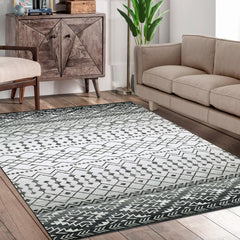 GARVEE Trellis Rug 4x6 Grey Boho Machine Washable Non-Slip Low Pile Faux Wool for Living Room, Bedroom, Dining Room