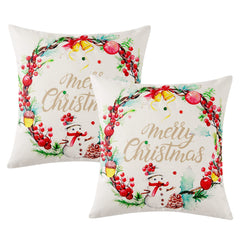 GARVEE Christmas Throw Pillow Covers 18 x 18 Set of 4, Xmas Square Linen Pillowcase Cushion Cover, Winter Holiday Decor Decorations for Couch Sofa Bed