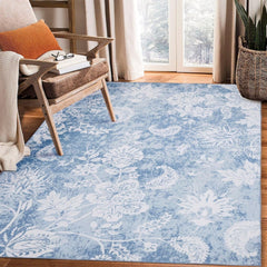 GARVEE Bedroom Rug 3x5 Washable Area Rug Modern Floral Area Rug Botanical Printed Small Area Rug Colorful Area Rug Boho Flower Throw Rug Accent Floor Carpet for Living Room Kitchen Nursery, Blue