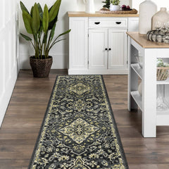 GARVEE Vintage Runner Rug for Hallway Long Floral Rug Non-Shedding Laundry Room Rug Non-Shedding Kitchen Runner Rug Hallway Rug Laundry Rug Aesthetic Bedside Rug, Bathroom Rug Runner 2x6, Grey