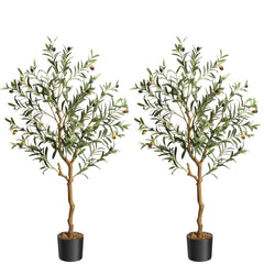 GARVEE Artificial Olive Tree 4.25FT Tall Faux Silk Olive Trees for Home Office Decor with Natural Wood Trunk, Lifelike Fruits, Easy Assembly, Durable Silk, Safe Materials, Indoor Use