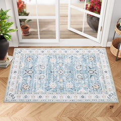 GARVEE 9x12 Large Living Room Area Rug Washable Rug Vintage Accent Floor Cover Retro Distressed Area Rug Non-Slip Indoor Area Rug for Bedroom Home Office, Blue