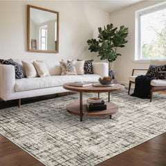 GARVEE Washable Area Rug 6x9 Modern Abstract Plaid Floor Carpet Anti Slip Non Shedding Rug, Low Pile Thin Rug, Soft Distressed Rug, Contemporary Camel Rug for Dining Room, Living Room