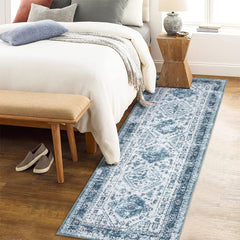 GARVEE Vintage Runner Rug 2x6 Washable Rug Ultra-Thin Stain Resistant Area Rug Non Slip Hallway Rug Distressed Rug Low Pile Throw Rug for Kitchen Bedroom, Blue