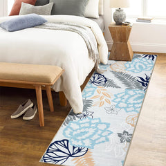 GARVEE Modern Floral Runner Rug 2x8 - Washable, Non-Slip, High-Quality Polyester, Soft & Durable, Low Pile, Pet & Child Friendly, Blue/Light Grey - Ideal for Bedroom & Living Room