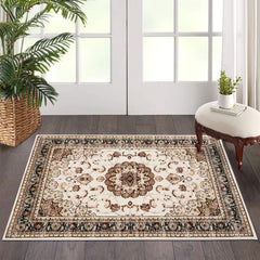 GARVEE Washable Vintage Area Rug - 2x3 Traditional Oriental Medallion Floral Design, Stain Resistant Indoor Print Carpet for Entryway Bedroom Living Room Office Kitchen, Kid & Pet Friendly, Beige