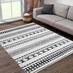 GARVEE Boho Area Rug 5 x 7 Machine Washable Rug Low Pile Farmhouse Rug Modern Geometric Area Rug Stain Resistant Area Rug for Living Room Bedroom Dining Room, 5' x 7' Beige