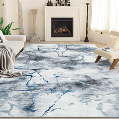 GARVEE Modern Abstract Area Rug 6x9 Living Room Rug Washable Anti Slip Backing Marble Design Throw Rug Foldable Ultra Soft Thin Accent Carpet for Bedroom Dining Room Office, Blue